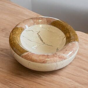 Marble/Stone Decorative Shallow Trinket/Key/Ring Bowl in Cream/Gold/pinks
